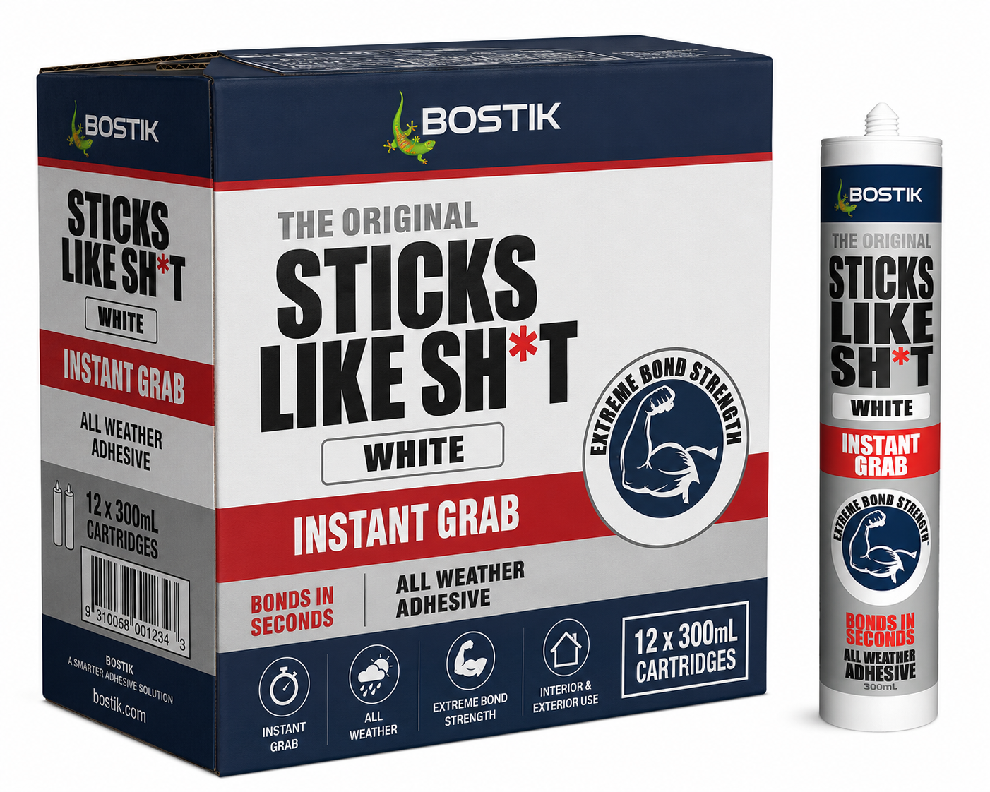 Bostik Sticks Like Sh*t Instant Grab White Construction Adhesive 290ml – Box of 12