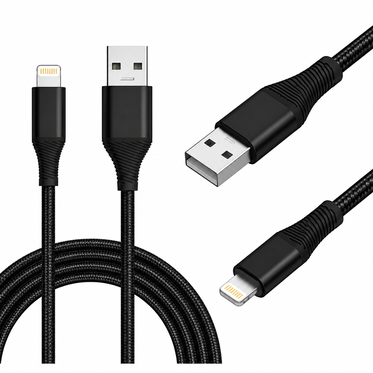 USB-A to Lightning Braided Charging & Data Cable 3 metre – Black