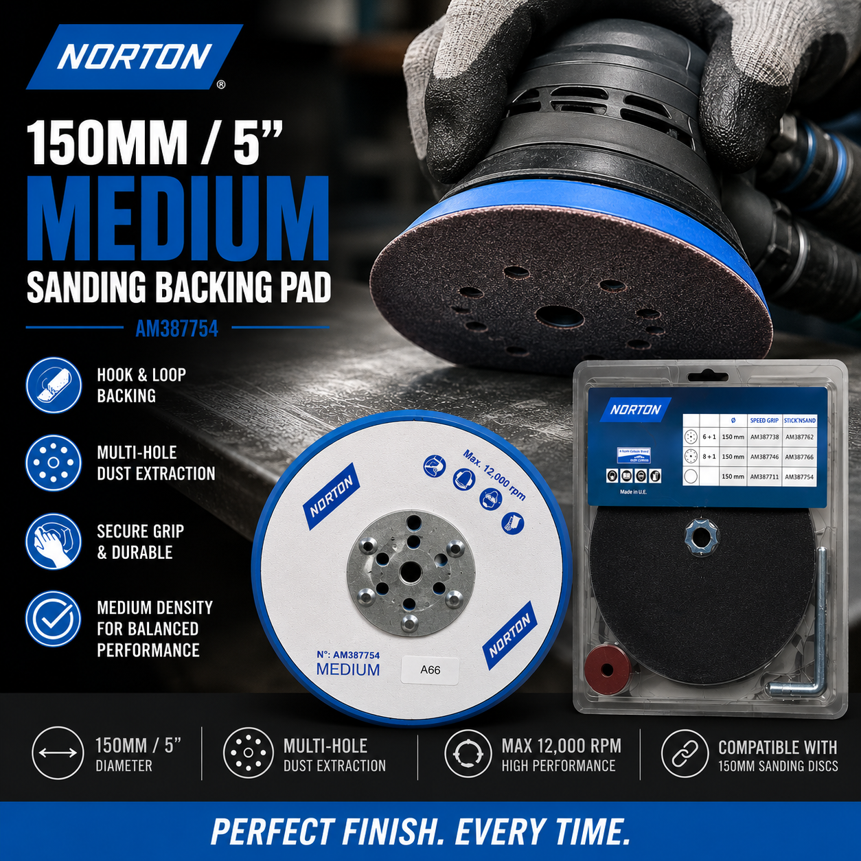 Norton 150mm Medium Sanding Backing Pad – AM387754