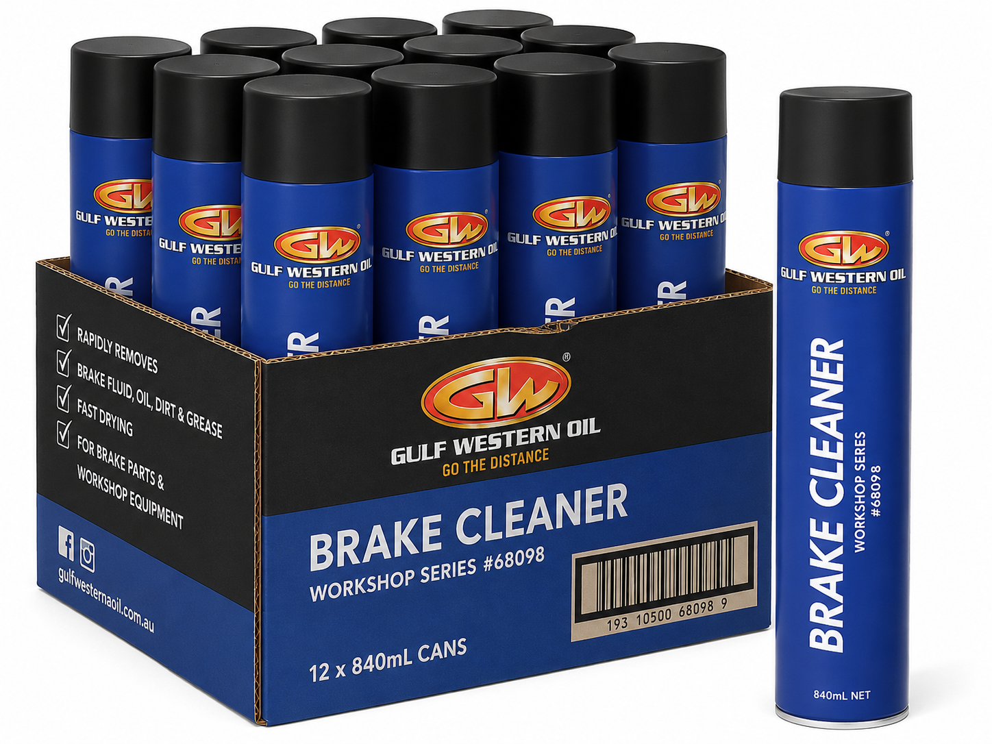 Gulf Western Brake Cleaner Aerosol 840mL Workshop Series - Carton of 12