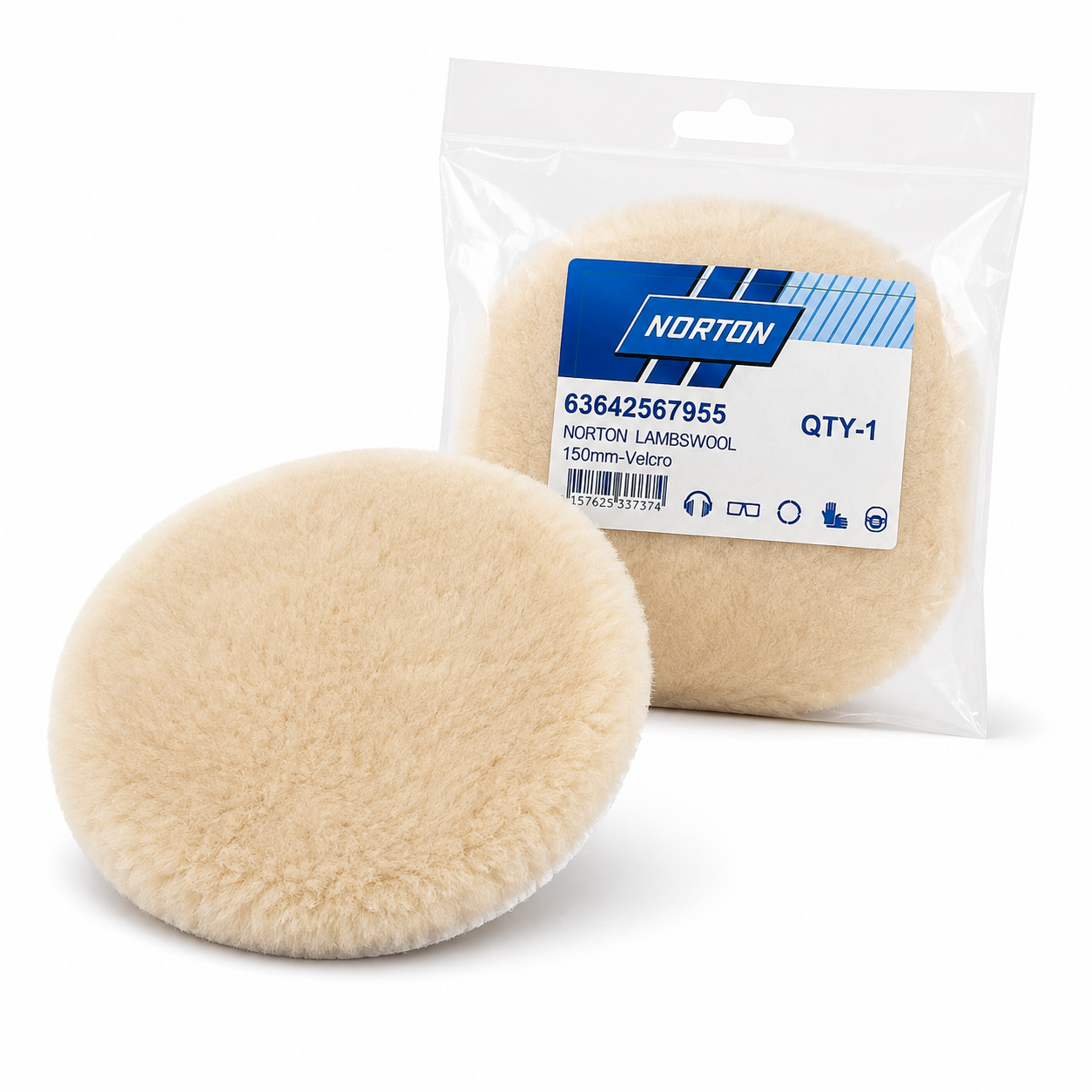 Norton Lambswool Polishing Head 150mm – Velcro Backing – 63642567955