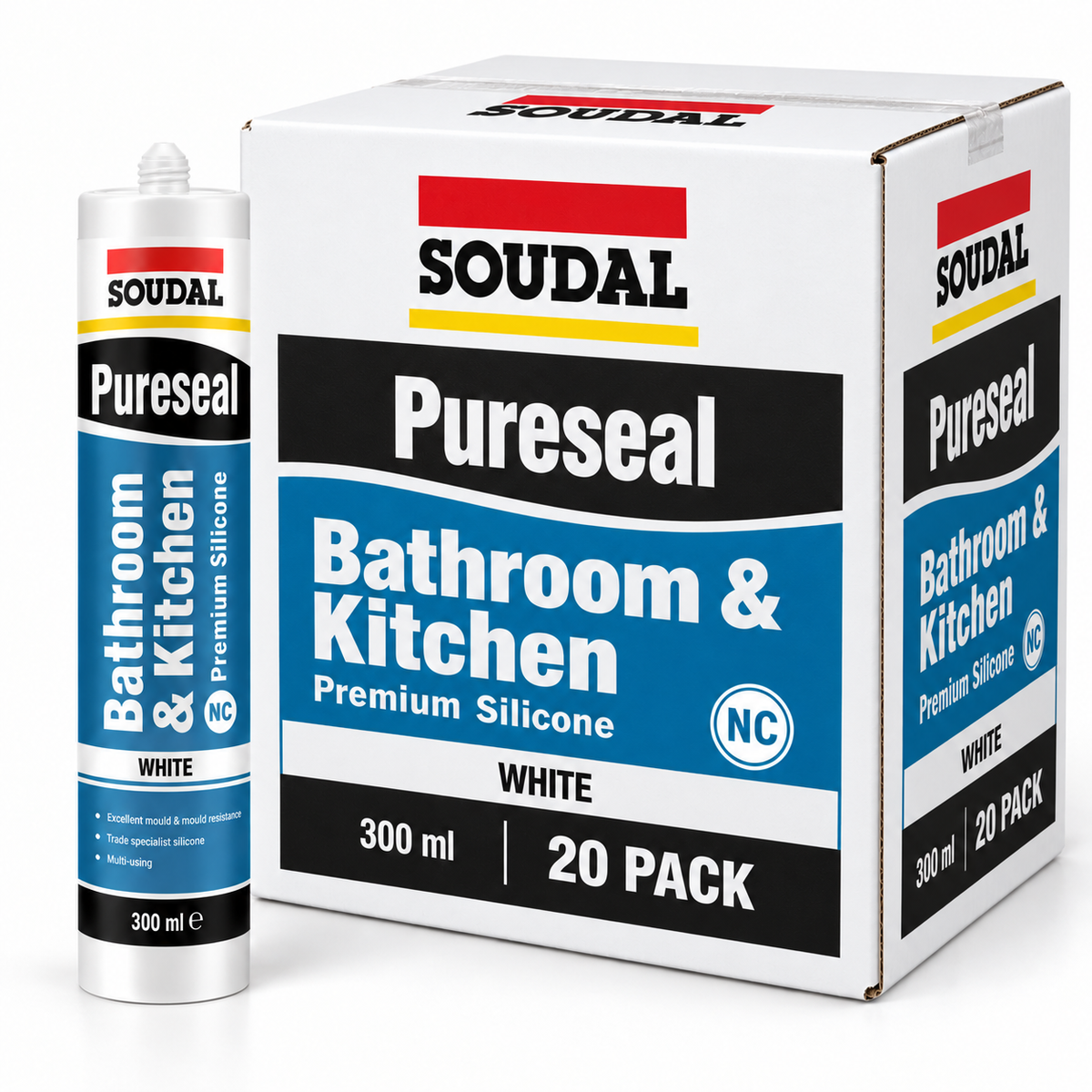 Soudal Pureseal Bathroom and Kitchen Neutral Cure 300ml 132668 - Box of 20 (White)