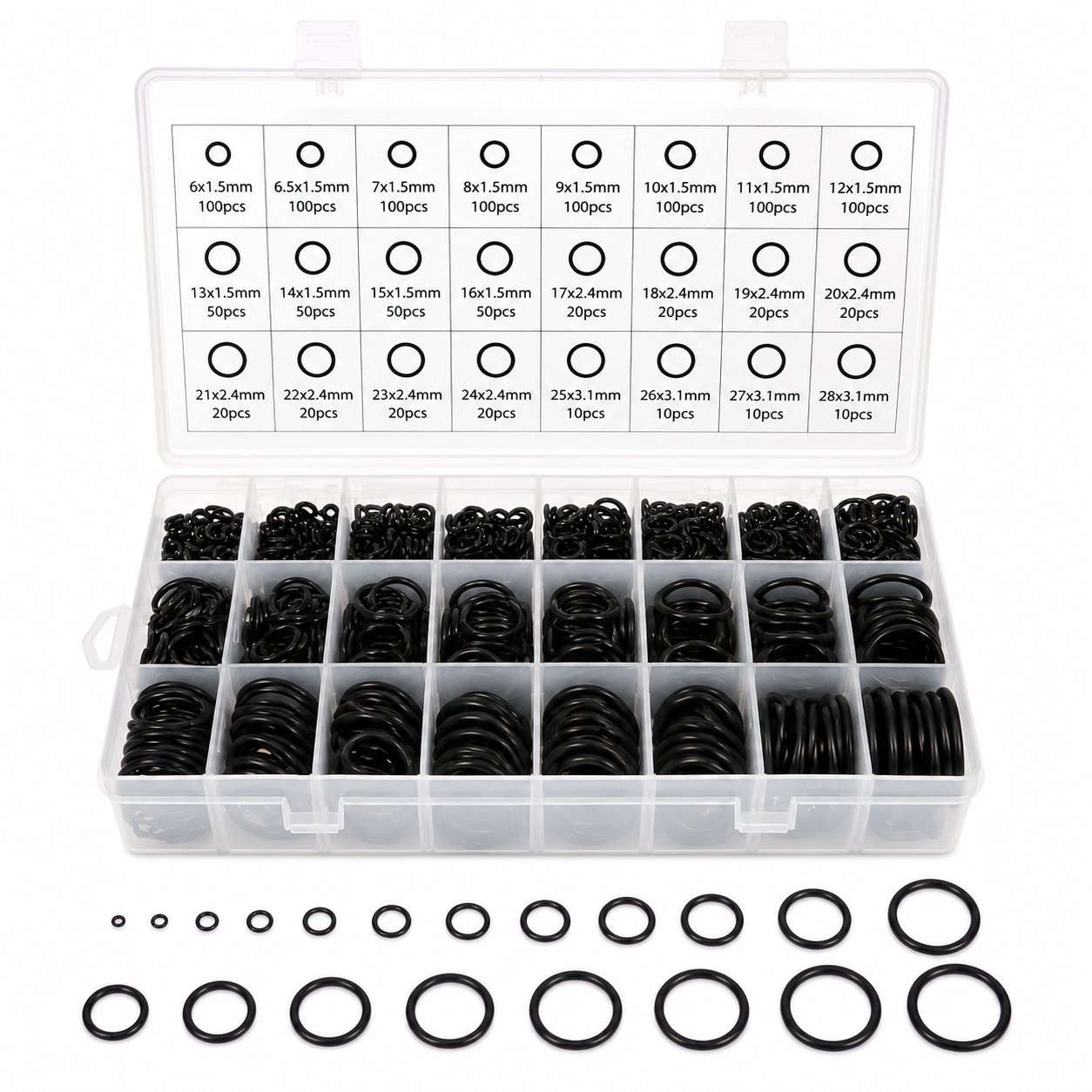 1200 Piece Nitrile Rubber O-Ring Assortment Kit – 24 Sizes Metric Seal Set for Plumbing, Automotive & Hydraulic Repairs