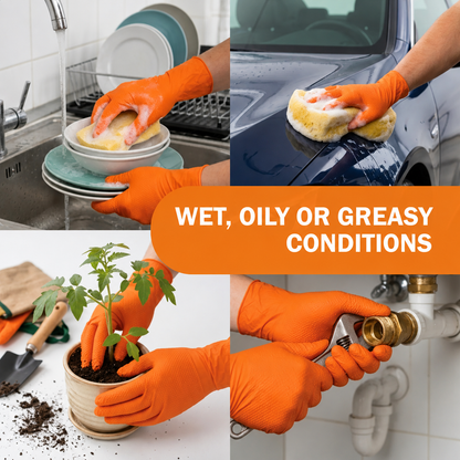 (CARTON OF 1000 GLOVES) - Shield Right XtraGuard Orange Diamond Grip Gloves – Ultra-Tough Heavy-Duty Nitrile Gloves