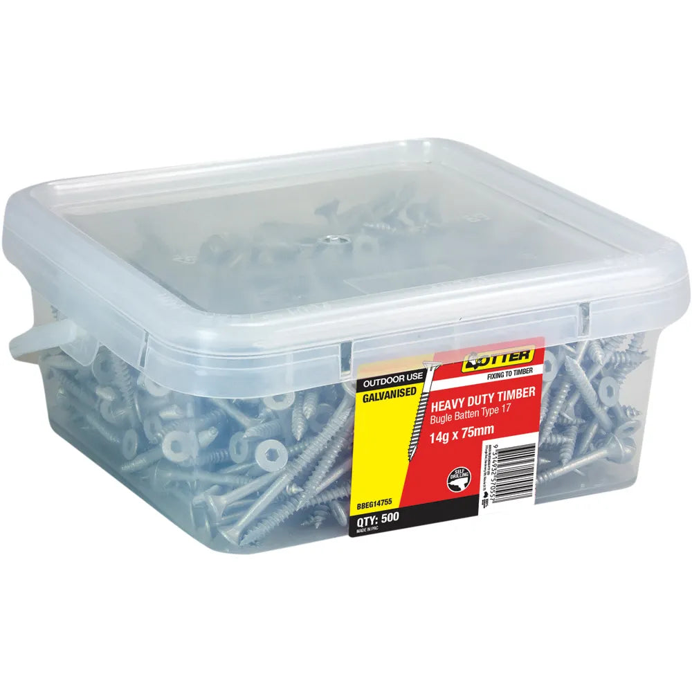 OTTER 14G x 75mm Bugle Batten Screws T17 – 500 Pack BBEG14755