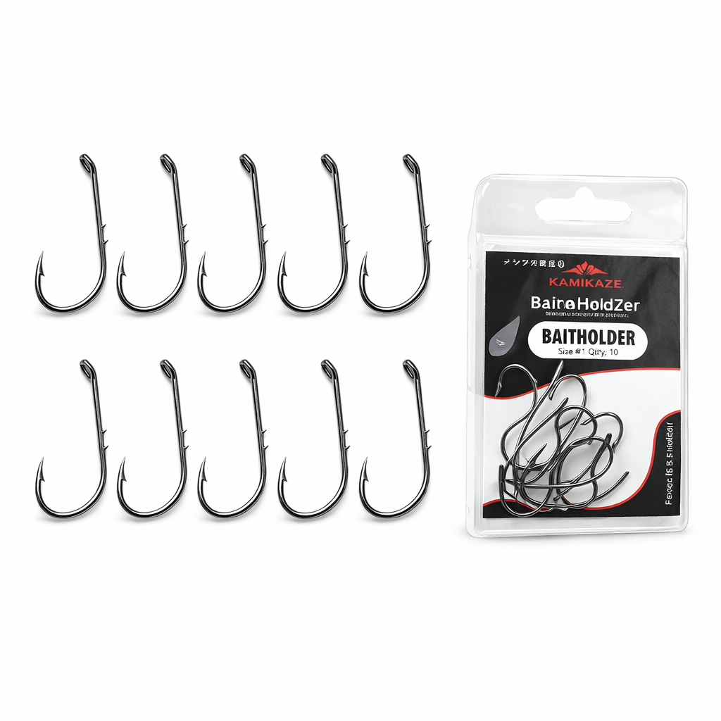 Kamikaze BAITHOLDER Fishing Hooks #1 (Pack of 10 Hooks) - South East Clearance Centre