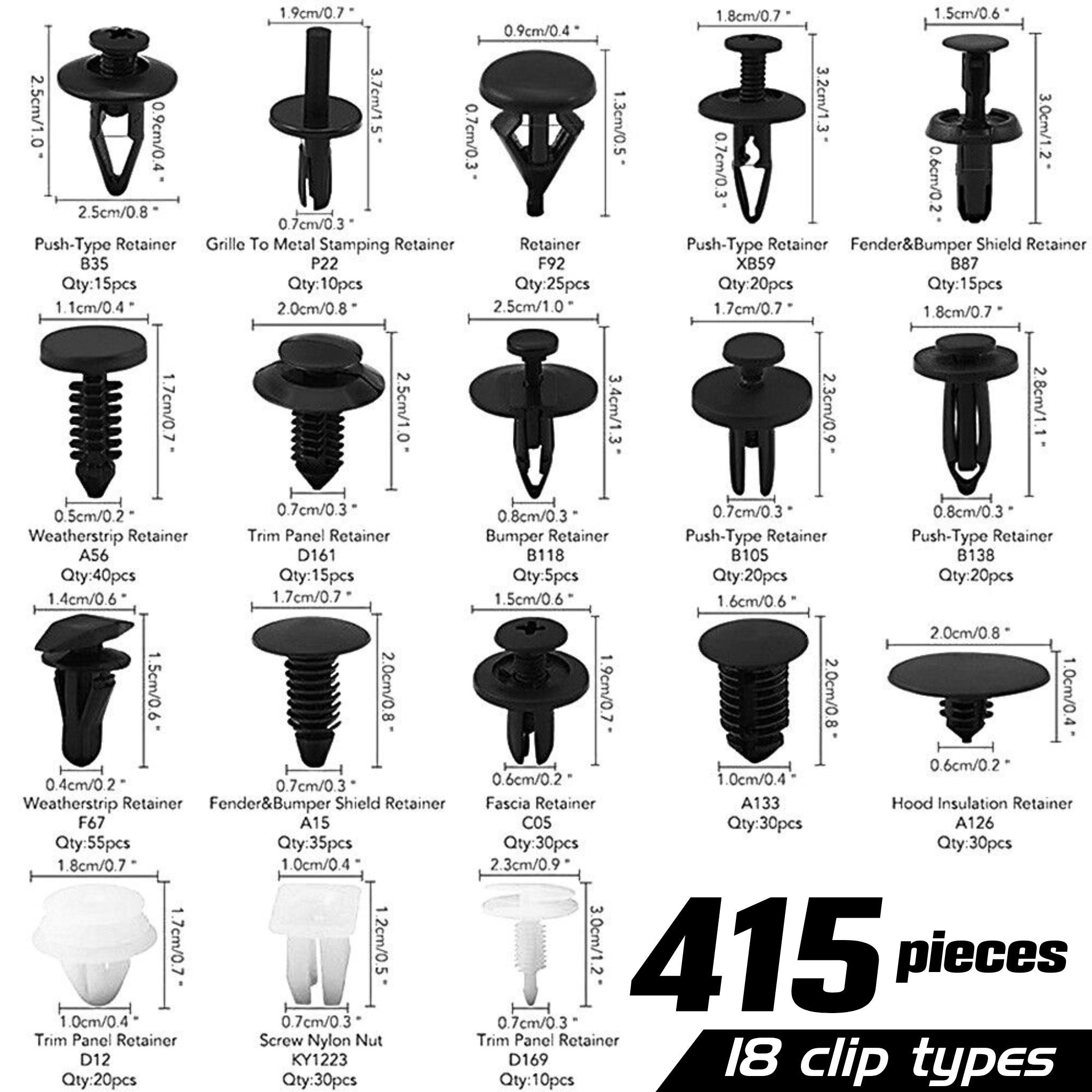 415 Piece Auto Car Trim Plastic Clips Bumper Rivets Screws Panel Push Fastener Kit - South East Clearance Centre