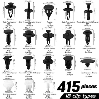 415 Piece Auto Car Trim Plastic Clips Bumper Rivets Screws Panel Push Fastener Kit - South East Clearance Centre