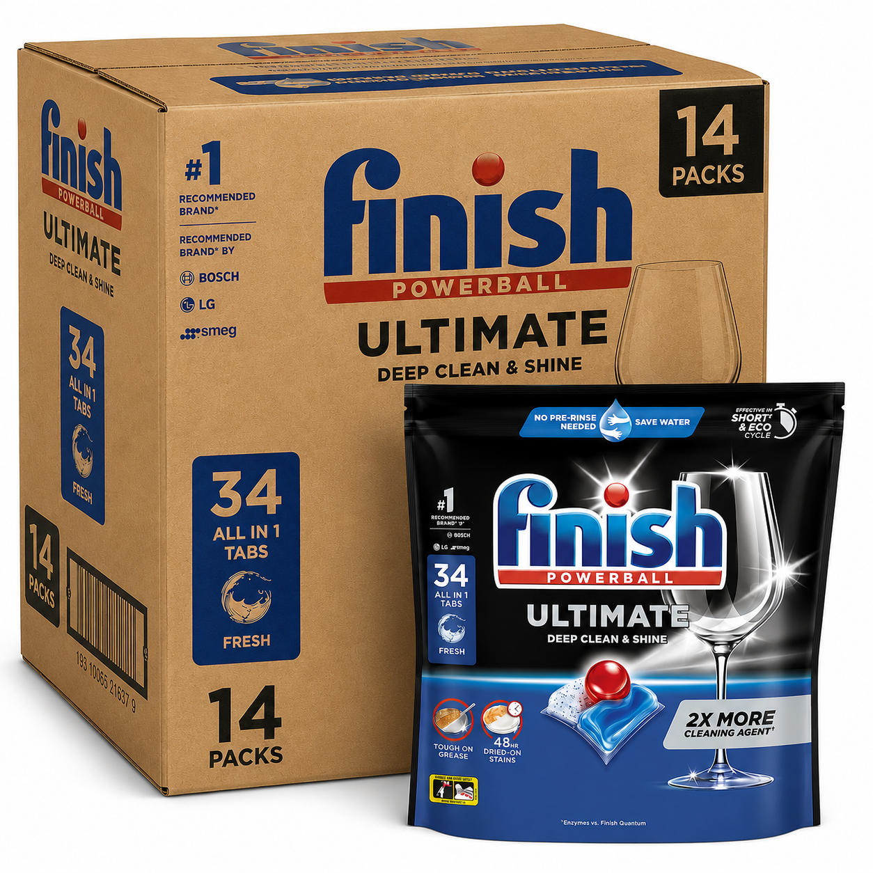 (476 Tablets) - Finish Powerball Ultimate Dishwasher Tablets Fresh (34 Pack – Carton of 14)