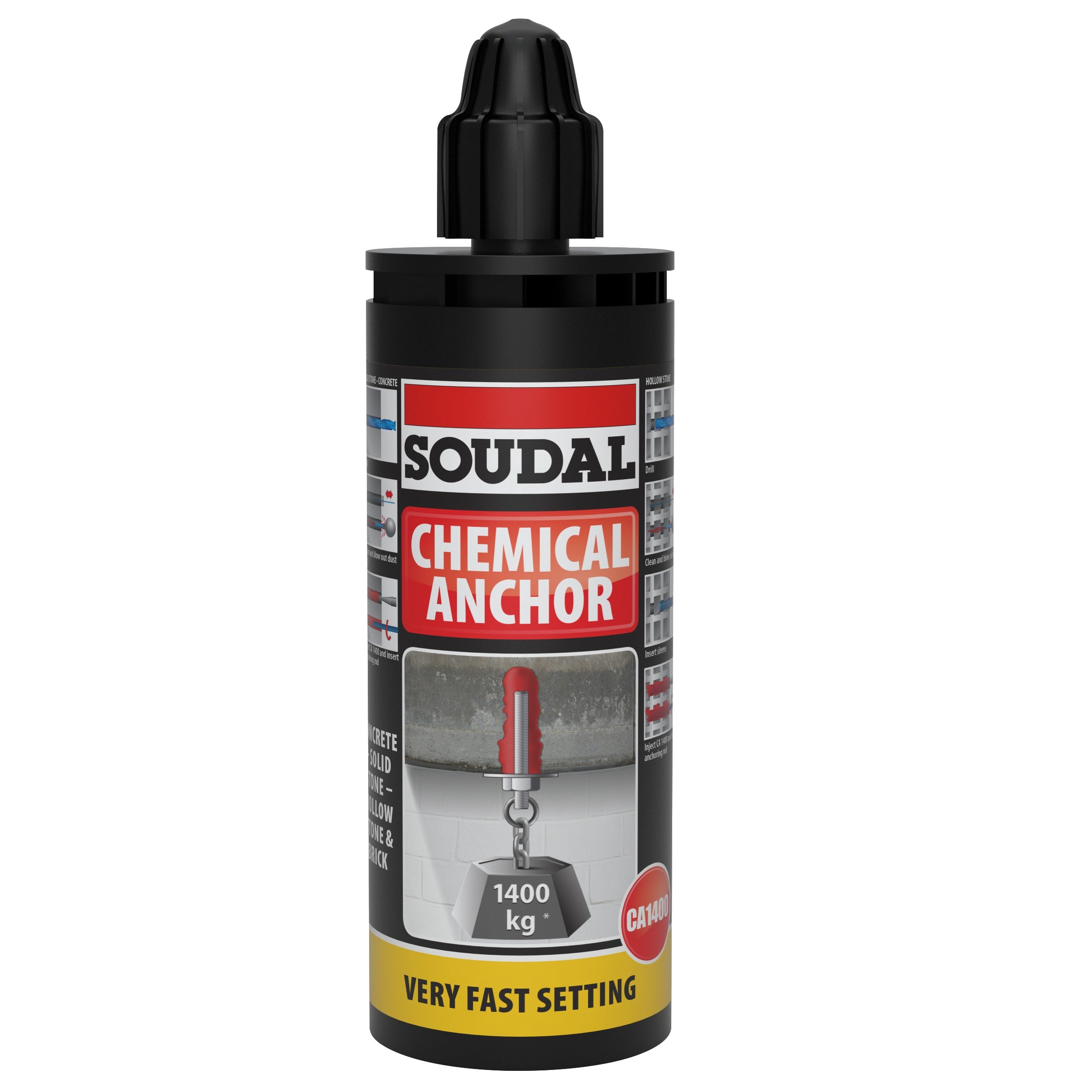 (12 pack) Soudal 125538 Soudafix CA 1400 Very Fast Setting Chemical Anchor 165ml Grey - Exp Oct 25
