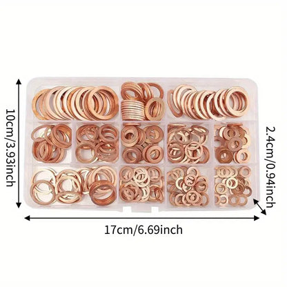 300-Piece Copper Washer Assortment Kit (M5–M20) – Flat Ring Seals for Automotive, Plumbing, and Industrial Applications - South East Clearance Centre