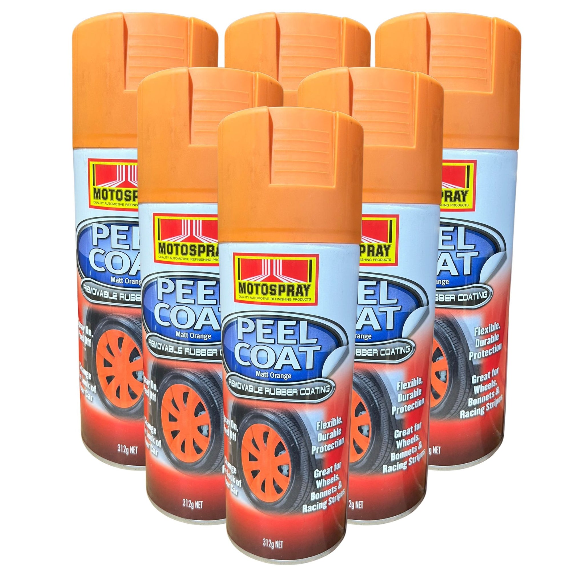 Motospray Peel Coat Rubberized Removable Coating - Matt Orange - 6 Pack - South East Clearance Centre