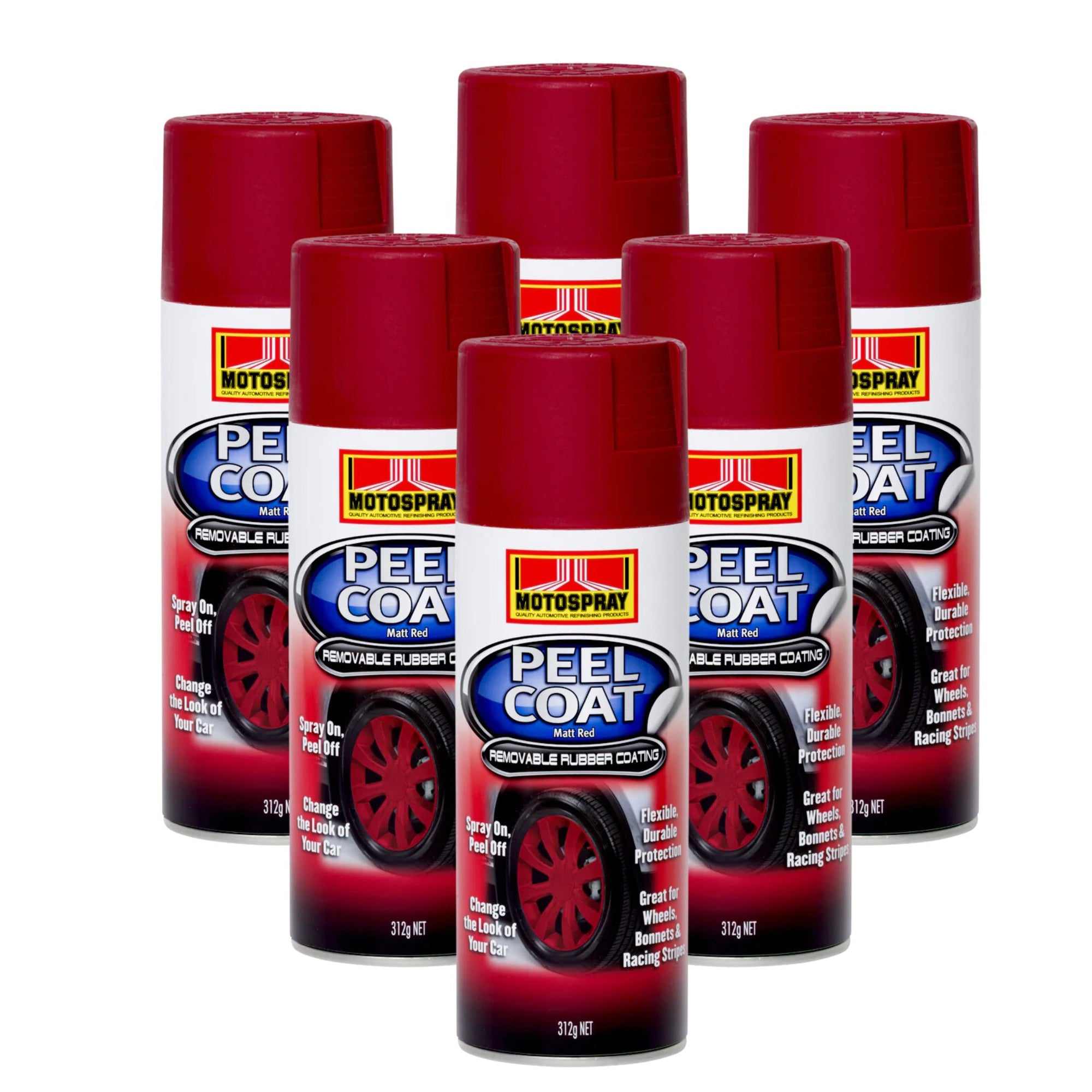 Motospray Peel Coat Rubberized Removable Coating - Matte Red - 6 Pack - South East Clearance Centre