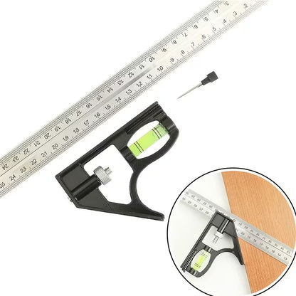 300mm Combination Square Level Protractor 90° Stainless Steel Adjustable Right Angle Ruler – Woodworking Tool - South East Clearance Centre
