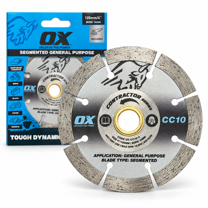 OX Segmented General Purpose Diamond Blade 105mm (4") – 16mm Bore