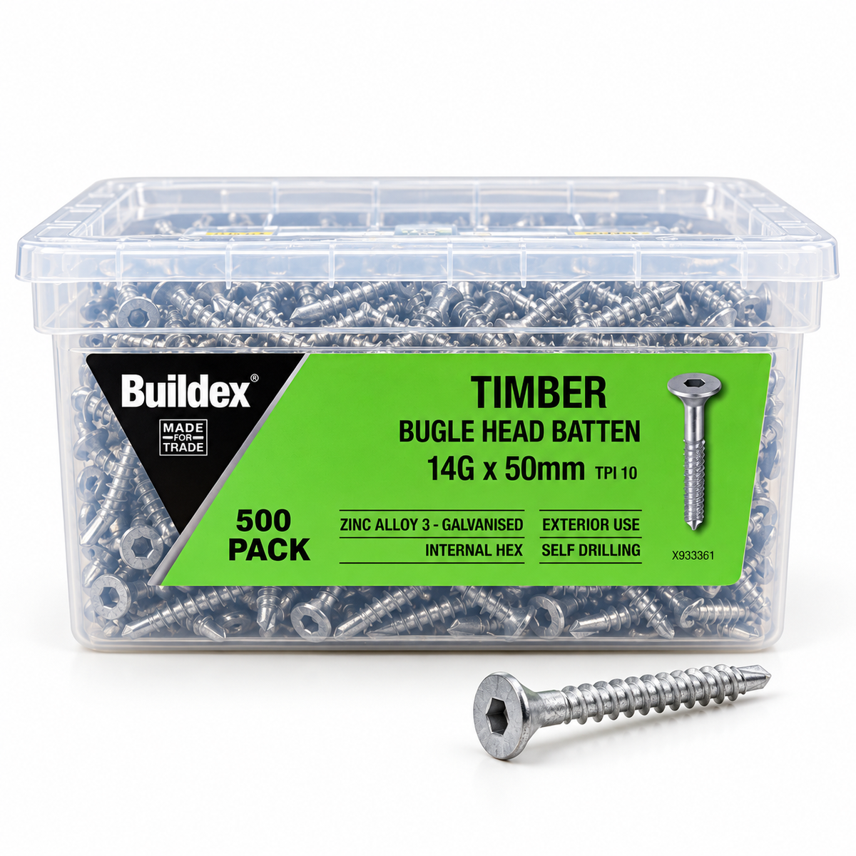 Buildex Timber Bugle Head Batten Screws 14G x 50mm – 500 Pack