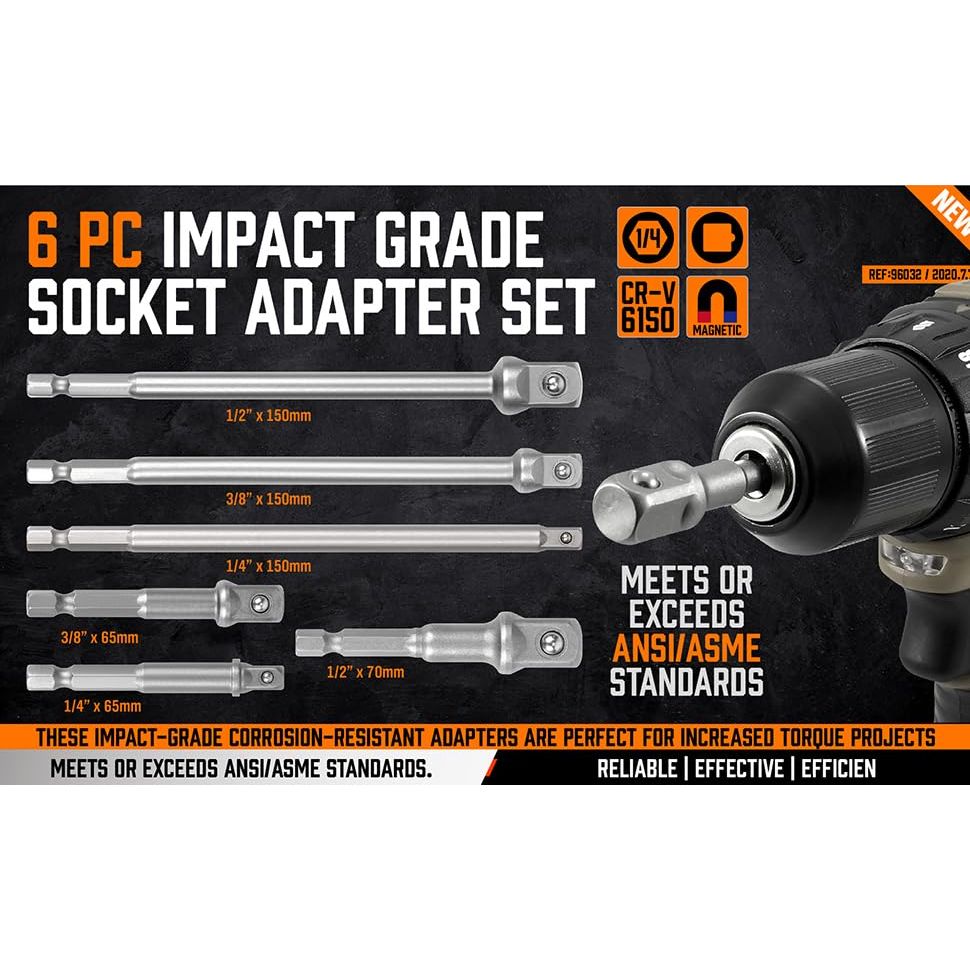 6Pc Drill Socket Adapter Set, Impact Grade Socket Extension Power Drill Bit Extensions, Hex Shank Adapter Drill Nut Driver Tool Accessory - South East Clearance Centre