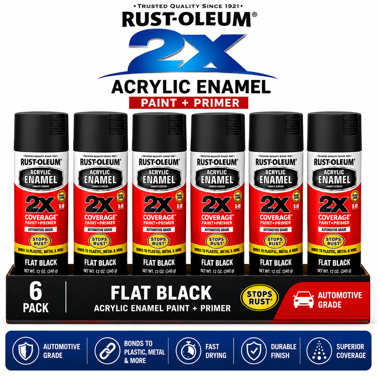 Rust-Oleum 2X Automotive Acrylic Enamel Paint + Primer – 340g (6 Pack)