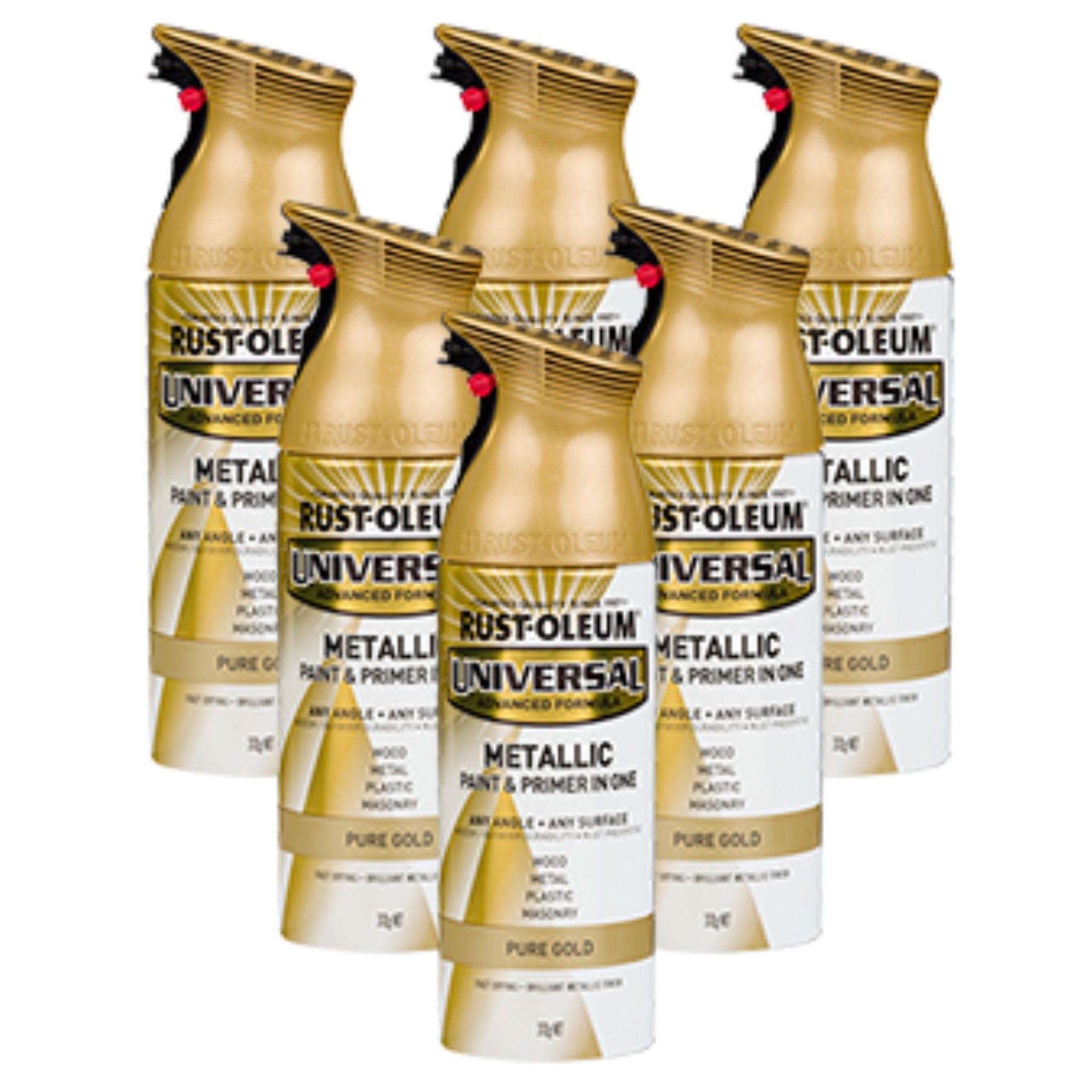 RUST-OLEUM UNIVERSAL PAINT AND PRIMER SPRAY CAN - UNIVERSAL METALLIC PURE GOLD - South East Clearance Centre