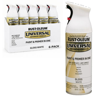 (6 Cans) Rust-Oleum 245199 Universal Gloss Pure White - Spraypaint 340g