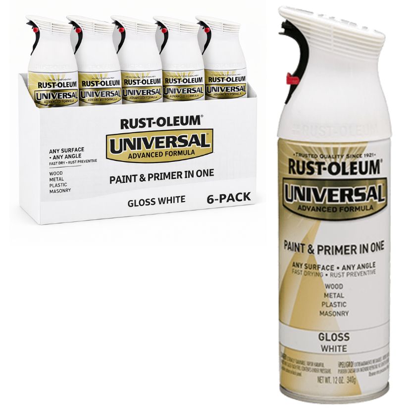 (6 Cans) Rust-Oleum 245199 Universal Gloss Pure White - Spraypaint 340g
