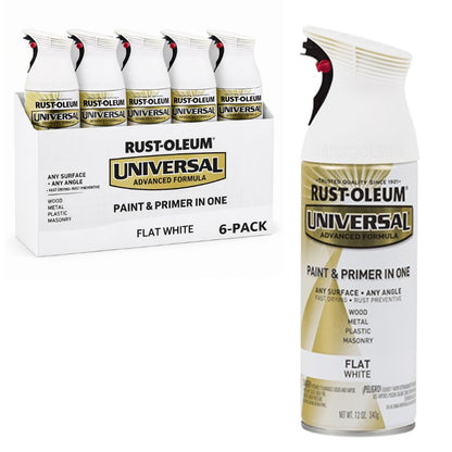 (6 Cans) Rust-Oleum UNIVERSAL PREMIUM SPRAY PAINT | 247564 FLAT WHITE