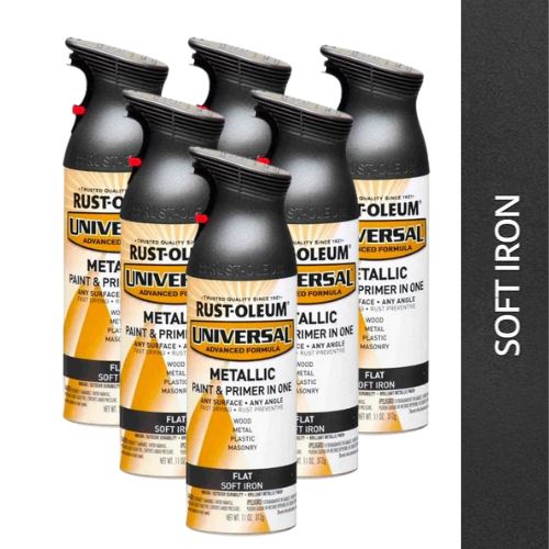 Rust Oleum Universal Flat Metallic Spray Paint | 302105 FLAT SOFT IRON |  6 Cans - South East Clearance Centre