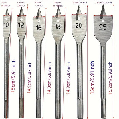 6pcs Three-Pointed Flat Wood Drill Bit Set - Boring Drill Bits for Woodworking, Hexagonal Handle Hole Opener with Flat Drill Wood Plate Punch Function and Precise Drilling Performance - South East Clearance Centre