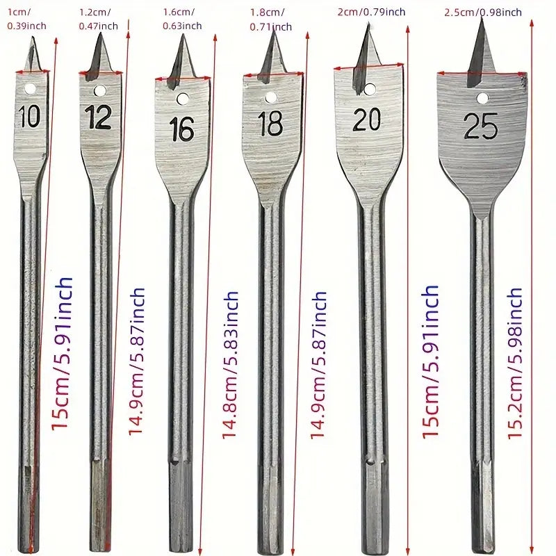 6pcs Three-Pointed Flat Wood Drill Bit Set - Boring Drill Bits for Woodworking, Hexagonal Handle Hole Opener with Flat Drill Wood Plate Punch Function and Precise Drilling Performance - South East Clearance Centre