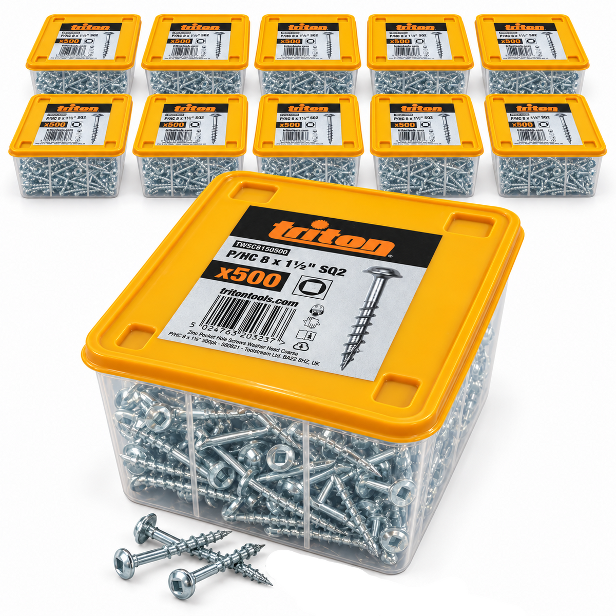 Triton Zinc Pocket-Hole Screws 8G x 38mm (1½") Washer Head Coarse – SQ2 – 5000 Pack - South East Clearance Centre