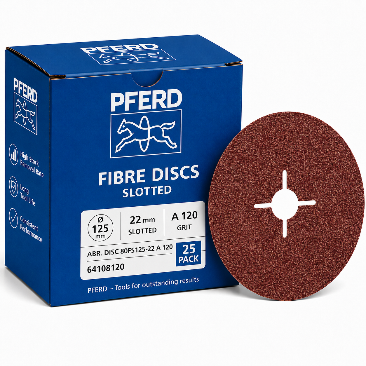 PFERD 125mm Aluminium Oxide Slotted Fibre Disc– 25 Pack (120 Grit)