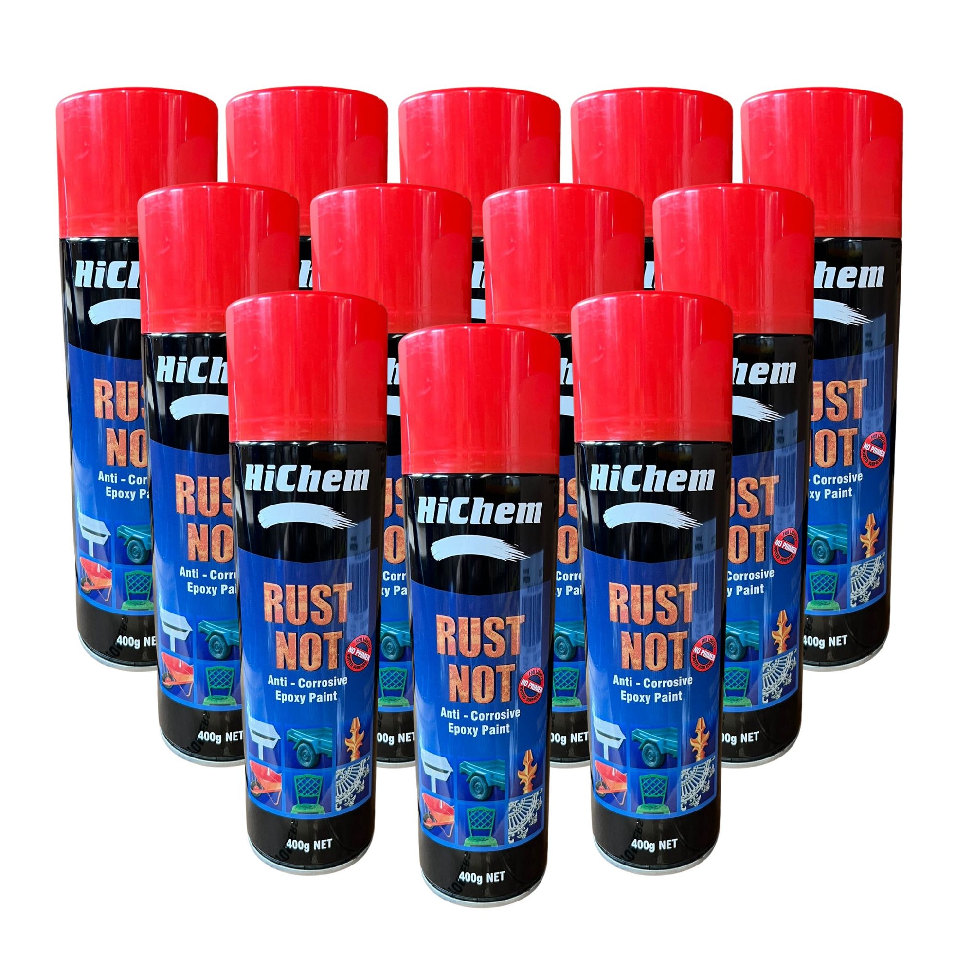 Hichem Rust Not Anti Corrosive Epoxy Paint 400g - Signal Red (12 Cans) - South East Clearance Centre