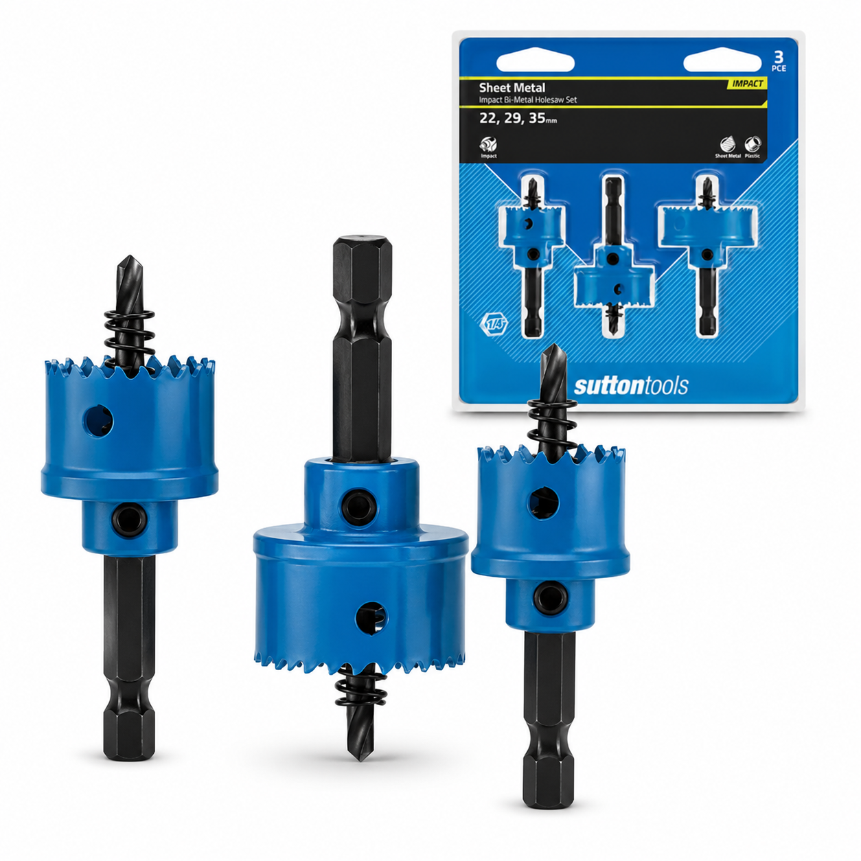 SUTTON 2232mm 1/4Hex BiMetal Holesaw Set for Sheetmetal 3 Piece H119S3 (22, 29 & 35mm)