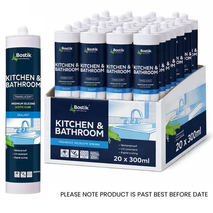 Bostik 30818135 300ml Kitchen & Bathroom Acetic Cure Wet Area Silicone - Translucent (Box of 20)