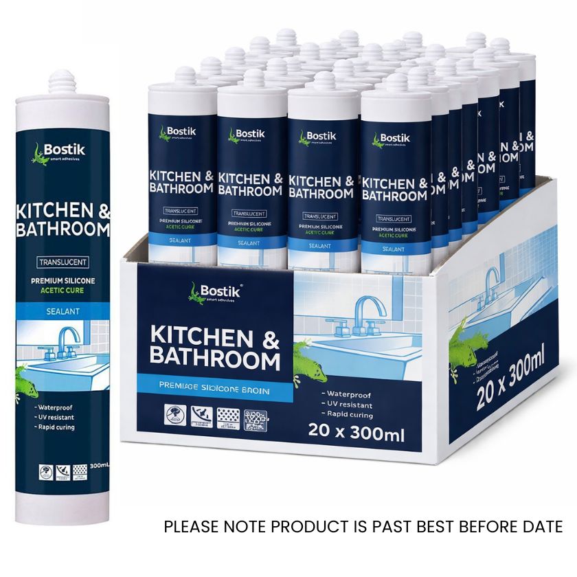 Bostik 30818135 300ml Kitchen & Bathroom Acetic Cure Wet Area Silicone - Translucent (Box of 20)