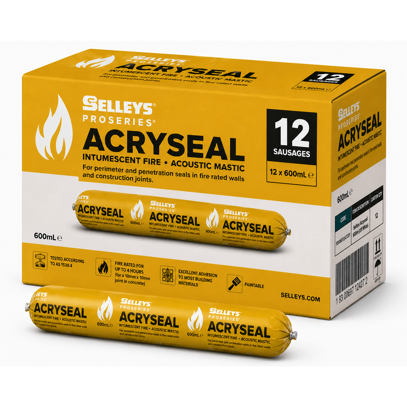 Selleys ProSeries Acryseal Intumescent Fire & Acoustic Sealant Off White 600ml Sausage – Carton of 12 - South East Clearance Centre