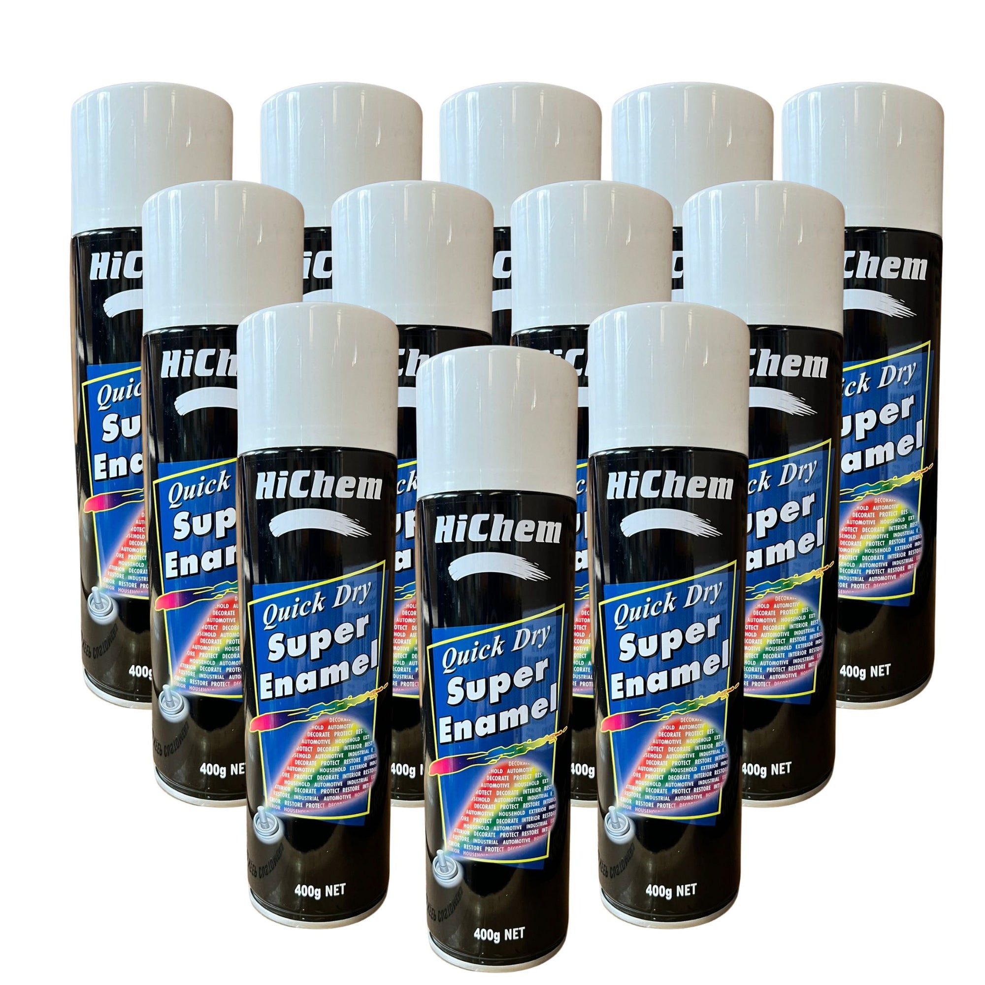 Hichem Quick Dry Super Enamel Spray Paint 12 Cans - Flat White - South East Clearance Centre