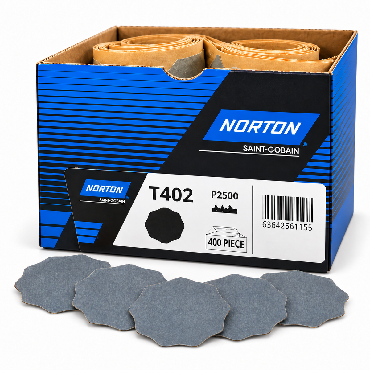 Norton Black Ice T402 P2500 38mm Self-Adhesive Rosette Sanding Discs – Box of 400