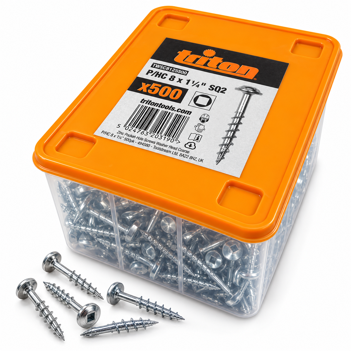 Triton Zinc Pocket-Hole Screws 8G x 32mm (1¼") Washer Head Coarse – SQ2 – 500 Pack - South East Clearance Centre