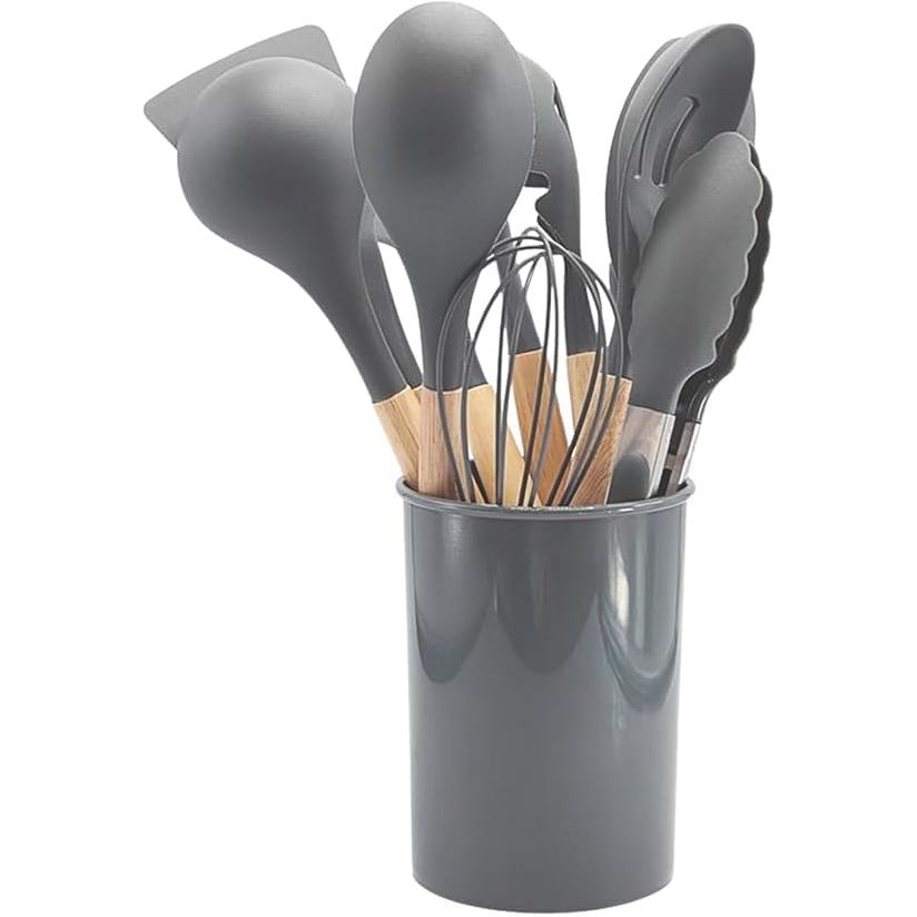 12-Piece Silicone Kitchen Utensil Set – Non-Stick Cooking Tools with Wooden Handles & Heat Resistance (colour may vary) - South East Clearance Centre