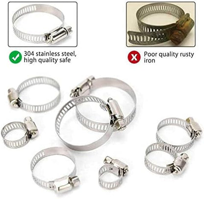91 Piece Stainless Steel Hose Clamp Set Assortment Kit 8–44mm with Z Wrench – Adjustable Worm Drive Clamps for Automotive, Plumbing & Workshop Use