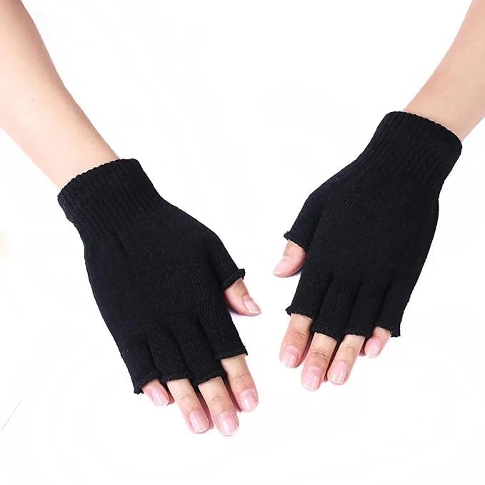 Black Knit Winter Fingerless Gloves - South East Clearance Centre