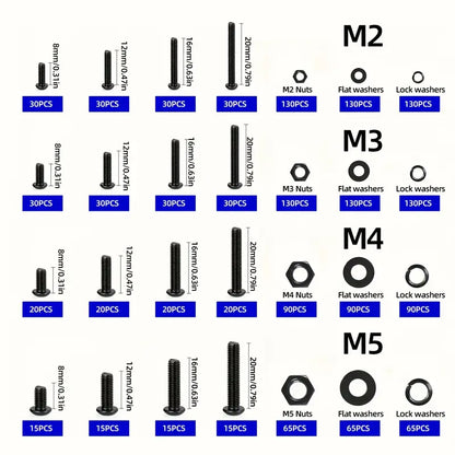 1625 Piece 10.9 Grade Alloy Steel Hex Button Head Socket Cap Screws Nut Washer Assortment Kit - South East Clearance Centre