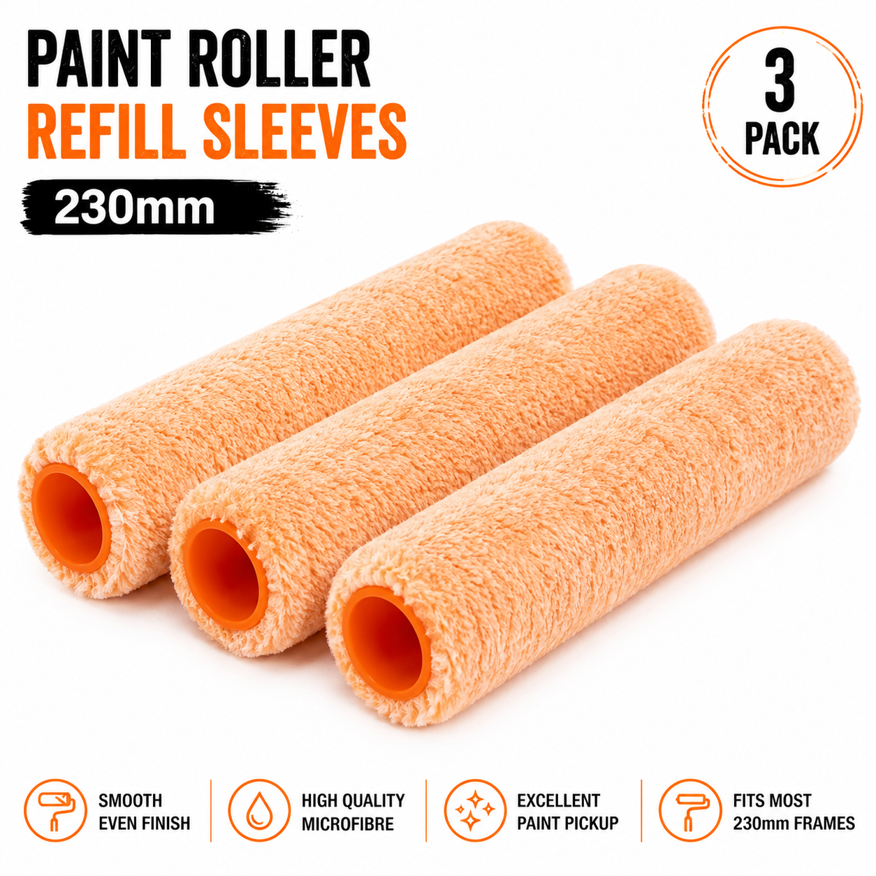 (3 Pack) 230mm Poly Paint Roller Covers | Polyester Roller Refill Sleeves for Walls & Ceilings