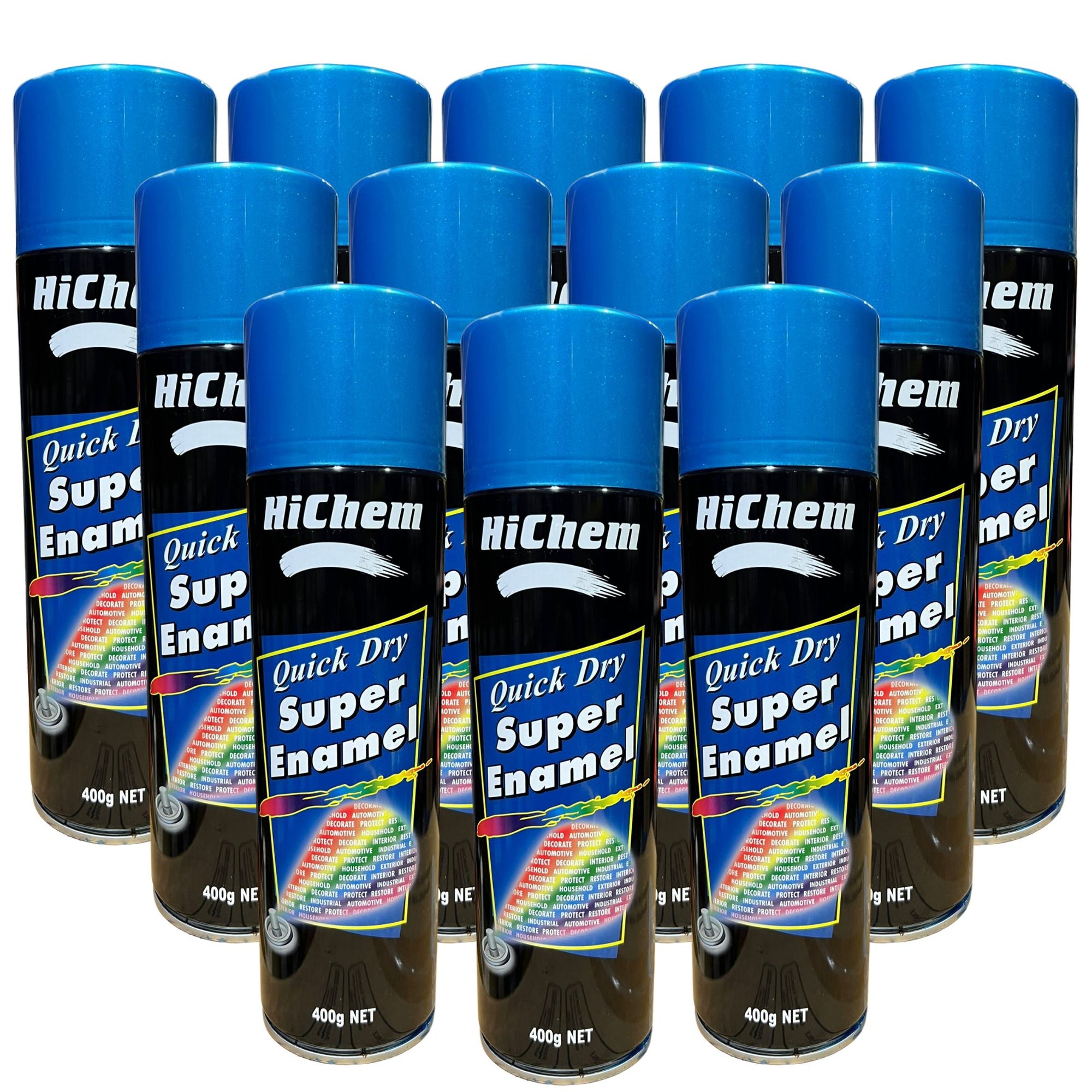 Hichem Quick Dry Super Enamel Spray Paint 12 Cans - Silver Blue - South East Clearance Centre