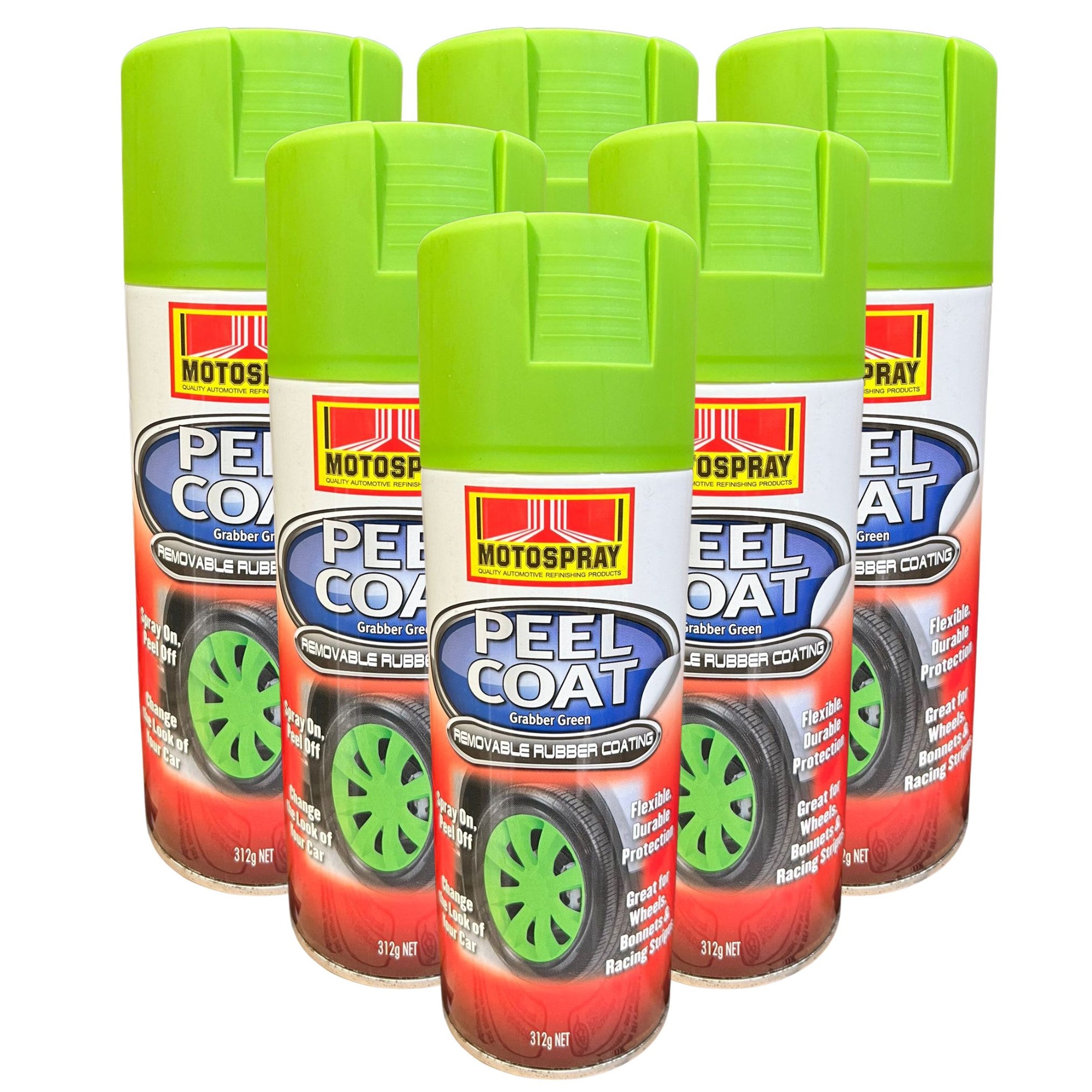 Motospray Peel Coat Rubberized Removable Coating - Grabber Green - 6 Pack - South East Clearance Centre