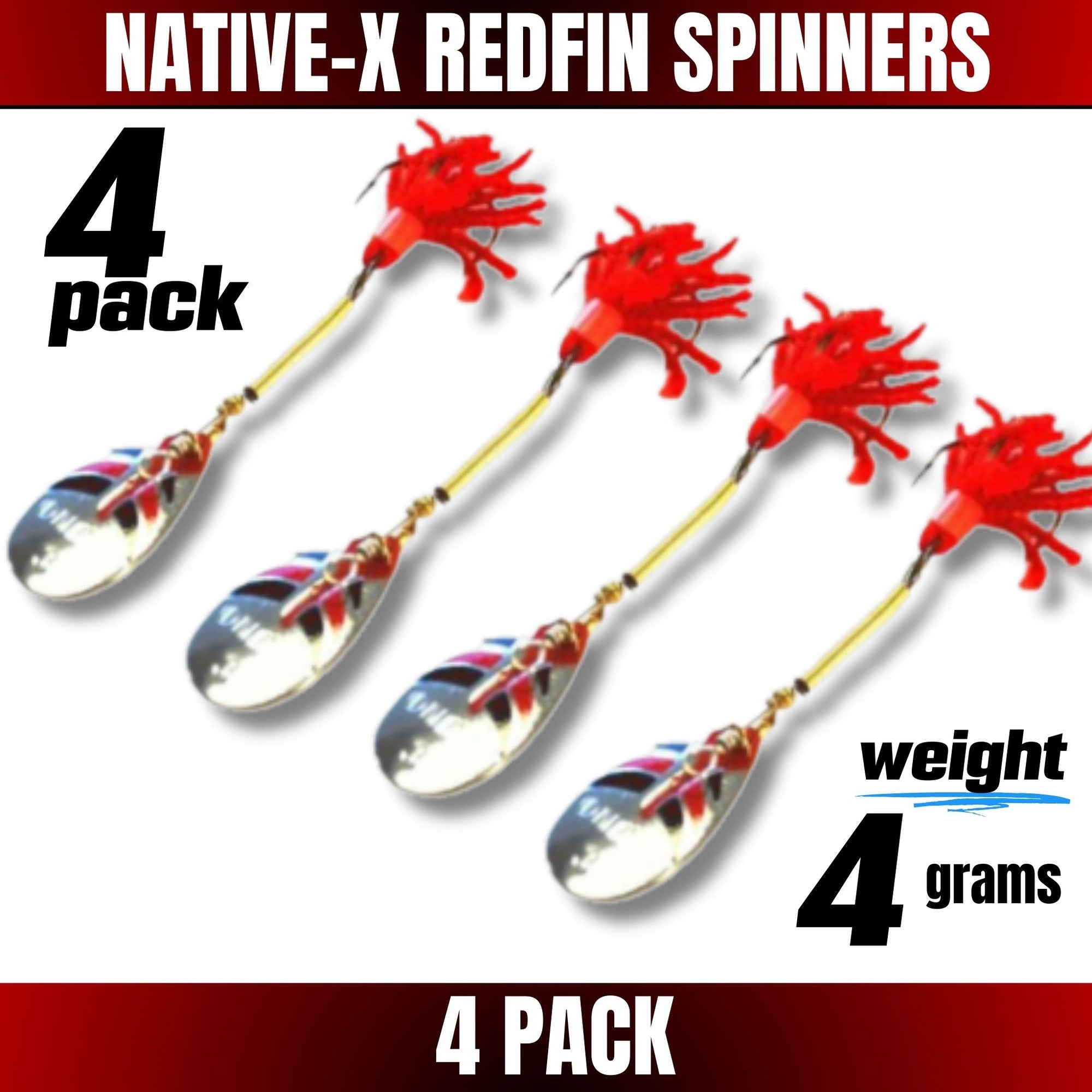 Native-X Redfin Spinners Size-4gr - 4pk (Silver) - South East Clearance Centre