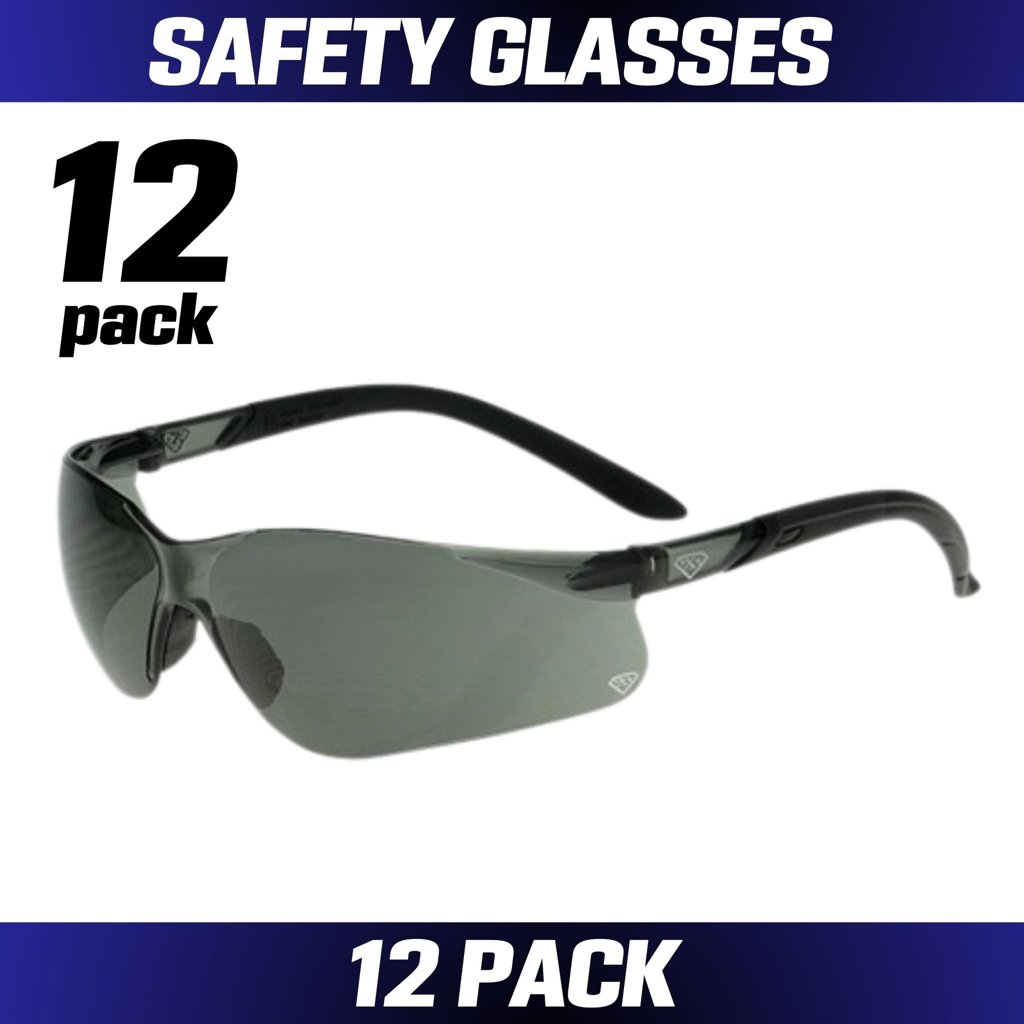 (12 PACK) Super Safety AKIMBO Smoke + Silver Mirror AF/HC Lens - Black Temple Safety Glasses - South East Clearance Centre