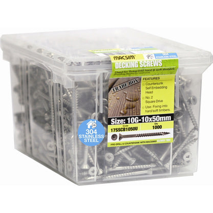 Macsim 10 x 50mm Stainless Steel Countersunk Decking Screws Qty 1000