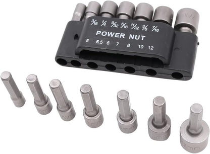 14 Piece Hex Nut Driver Bit Set 1/4" Quick Change Shank SAE & Metric